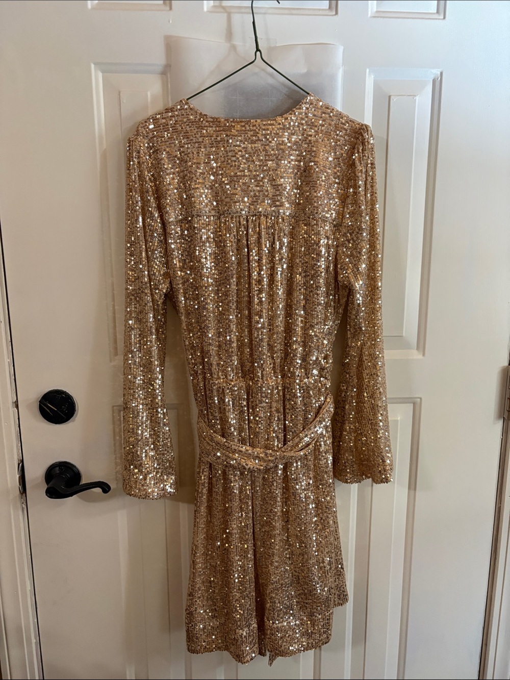 Boston Proper Gold Sequin Wrap Dress - Picture 3 of 3